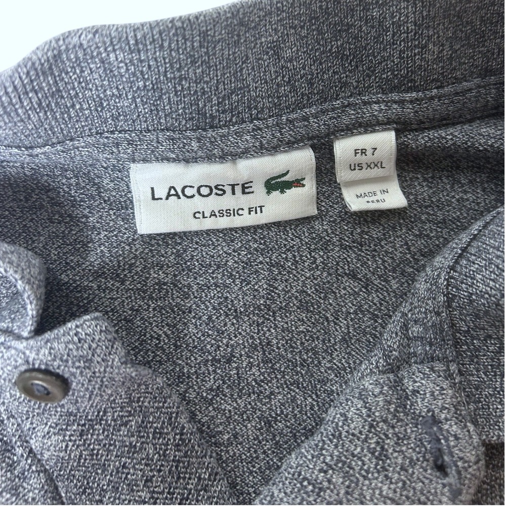 Lacoste Classic Fit Long Sleeve Polo Shirt Mens XXL Grey Heather Pique Knit EUC - Picture 2 of 3